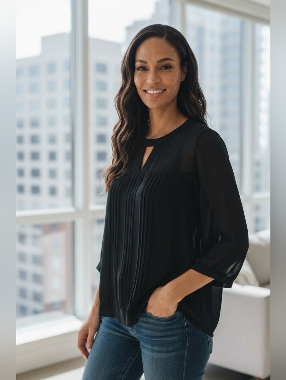 French Connection | Sheer Blouse with Pleated Detail